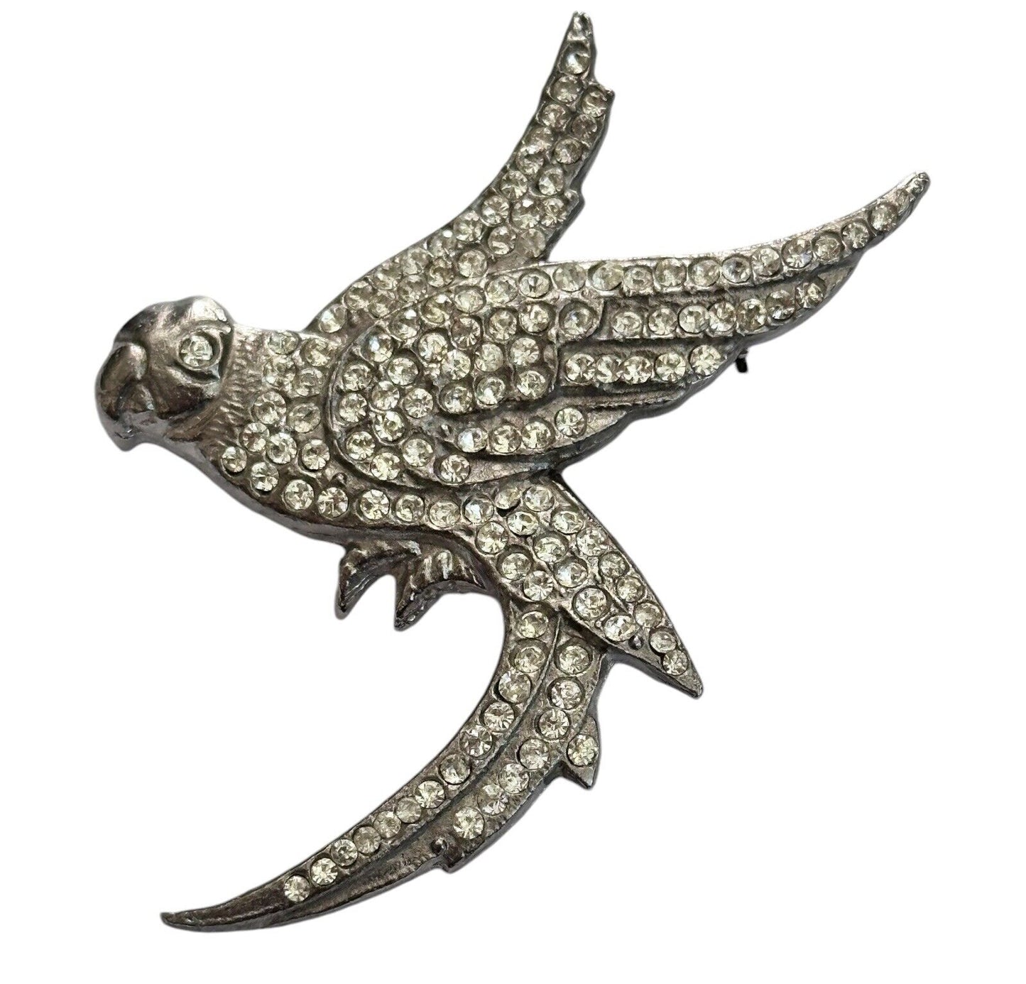 Vintage Silver Tone Paste Parrot Tropical Bird Brooch