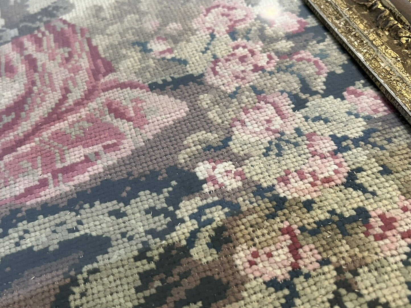 Georgian Embroidery/ Tapestry In Gold Gilt Frame.