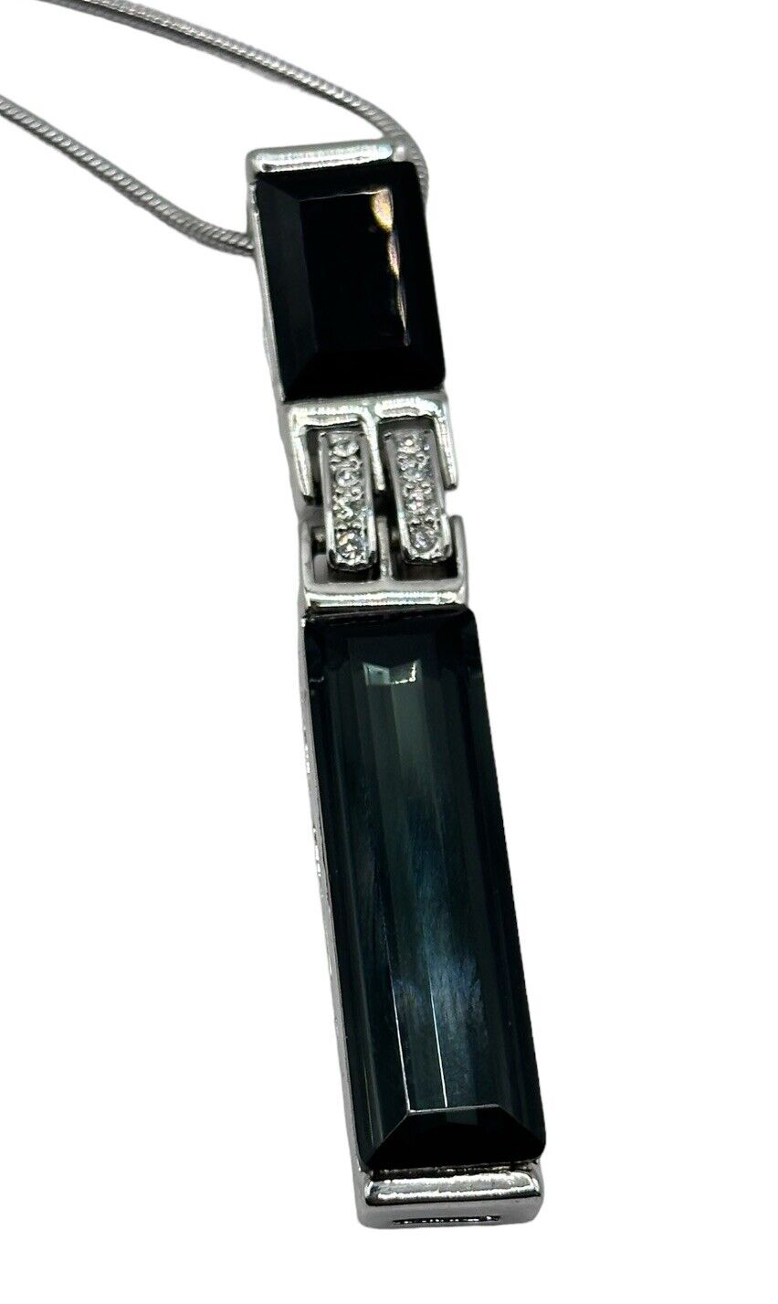 Vintage 1980s Rhodium Plated  Grey Black Crystal Necklace New Old Stock