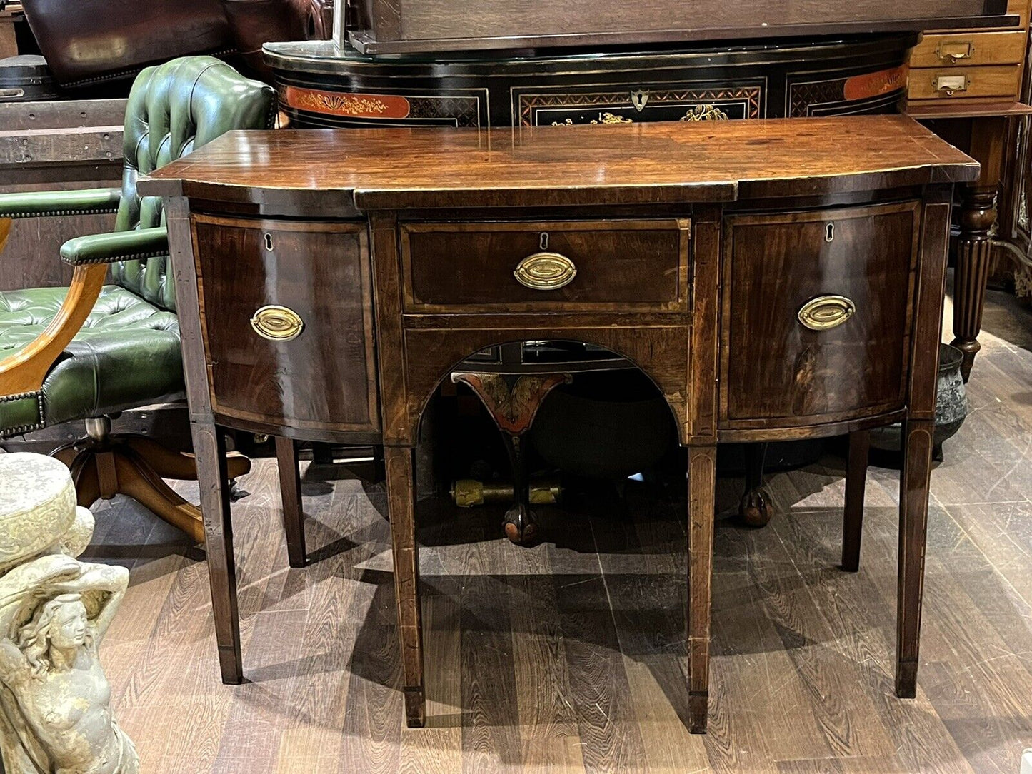 Georgian Inlaid Mahogany Sideboard. Small Proportions. Brass Handles.