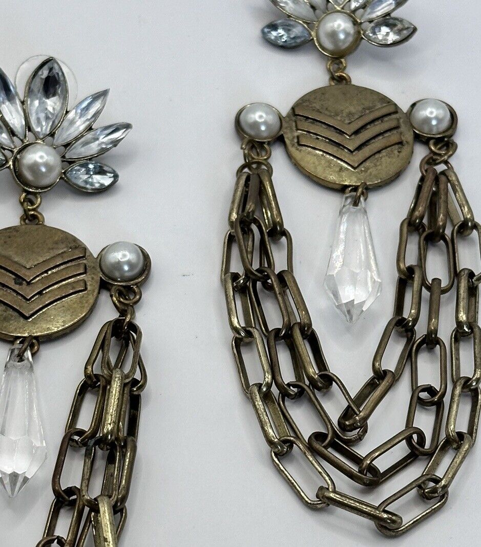 Vintage Statement Runway Faux Pearl Long Drop Earrings