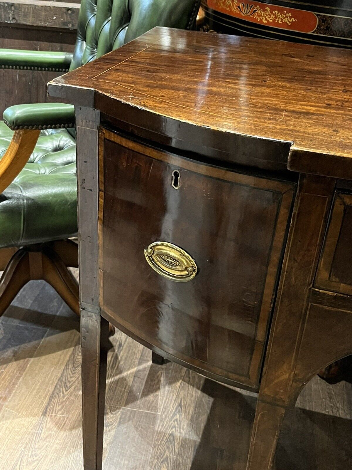 Georgian Inlaid Mahogany Sideboard. Small Proportions. Brass Handles.