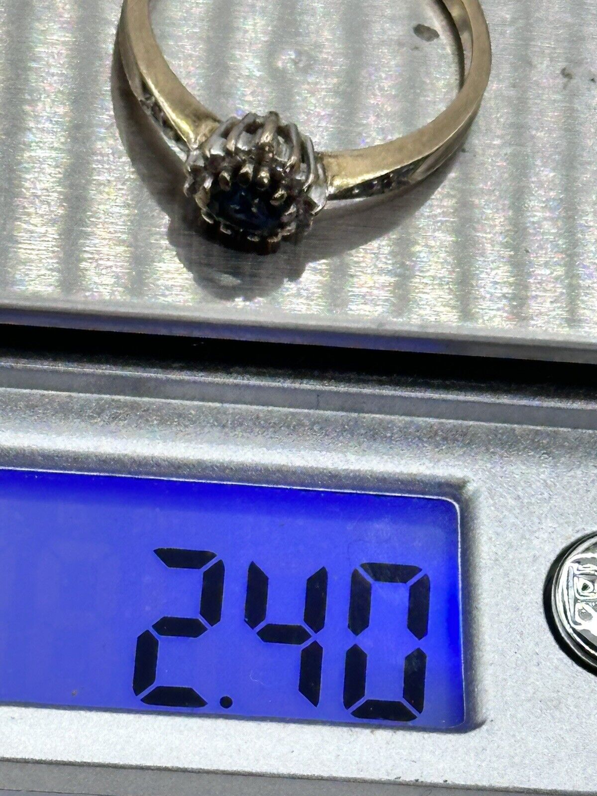 Vintage 9ct Gold Blue Heart Iolite Diamond Halo Ring