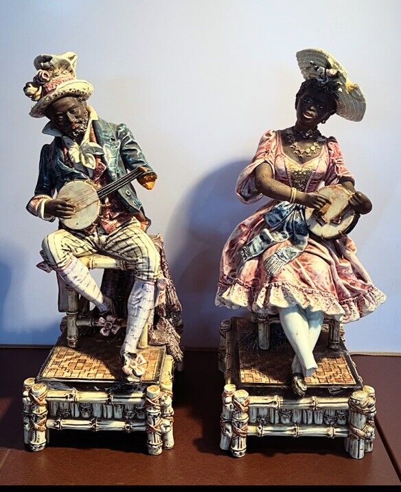 Majolica Banjo Players. Large In Size.