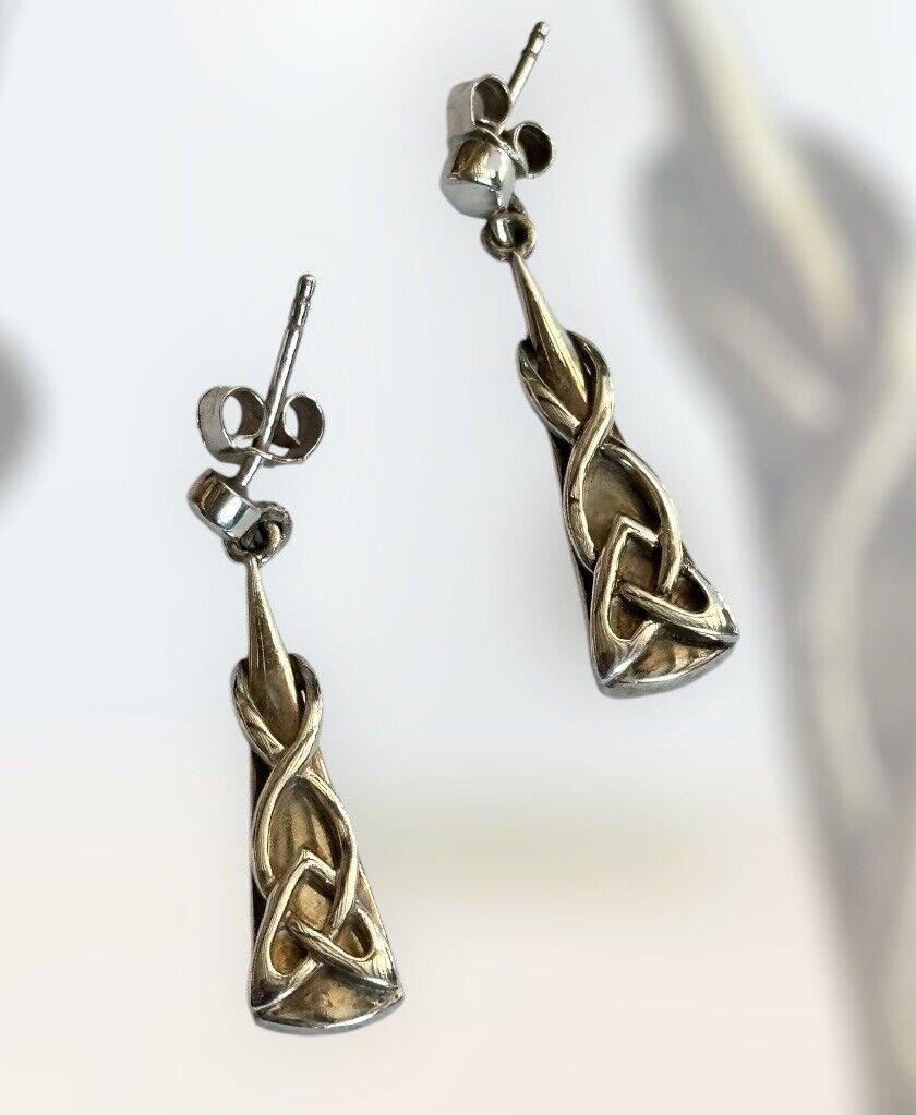 Vintage Silver 925 Celtic Drop Dangle Earrings