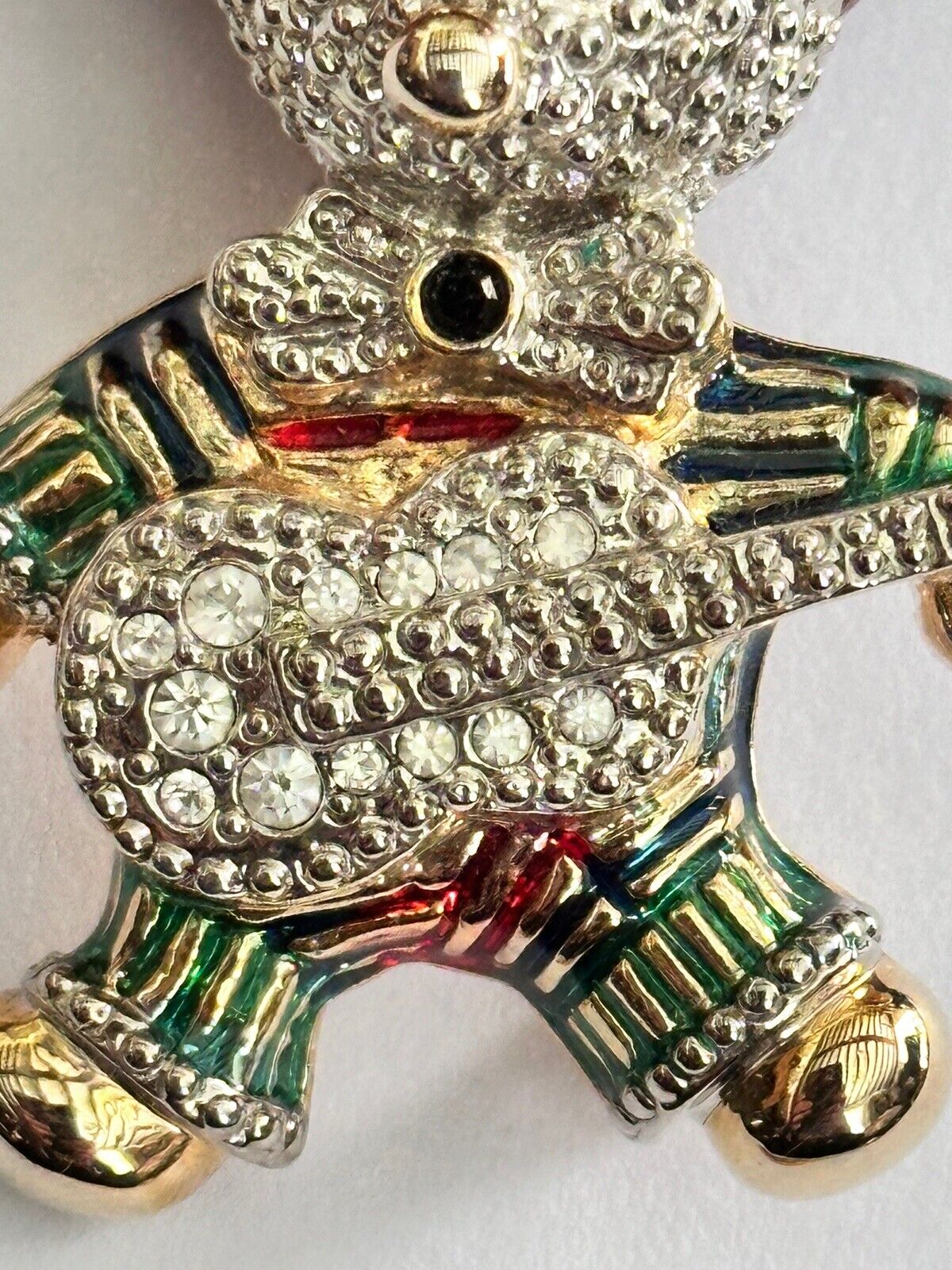 Vintage Gold Tone Diamanté Teddy Bear With Guitar  Brooch