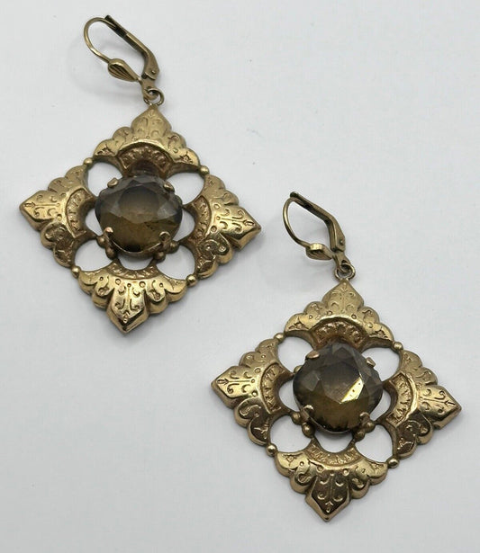 Vintage Gold Tone Detailed Metal Drop Earrings