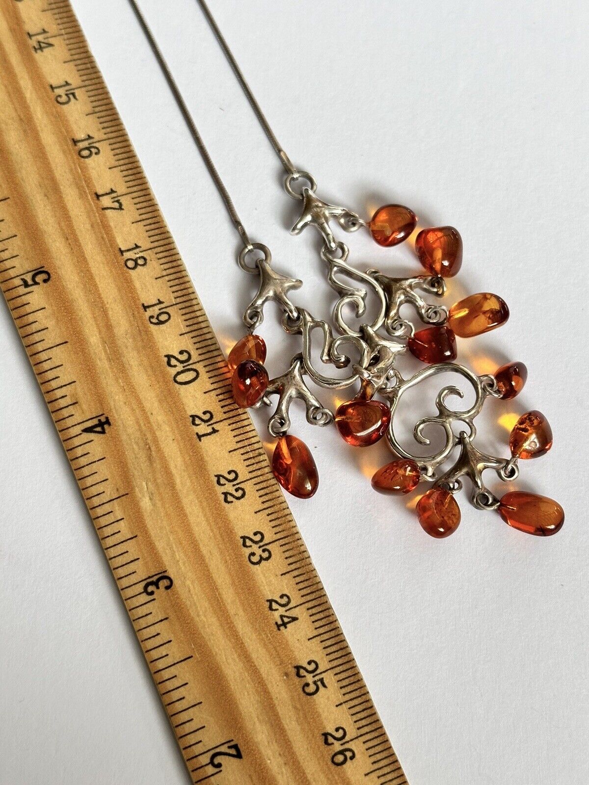 Vintage Silver 925 Baltic Amber Detailed Metalwork Necklace