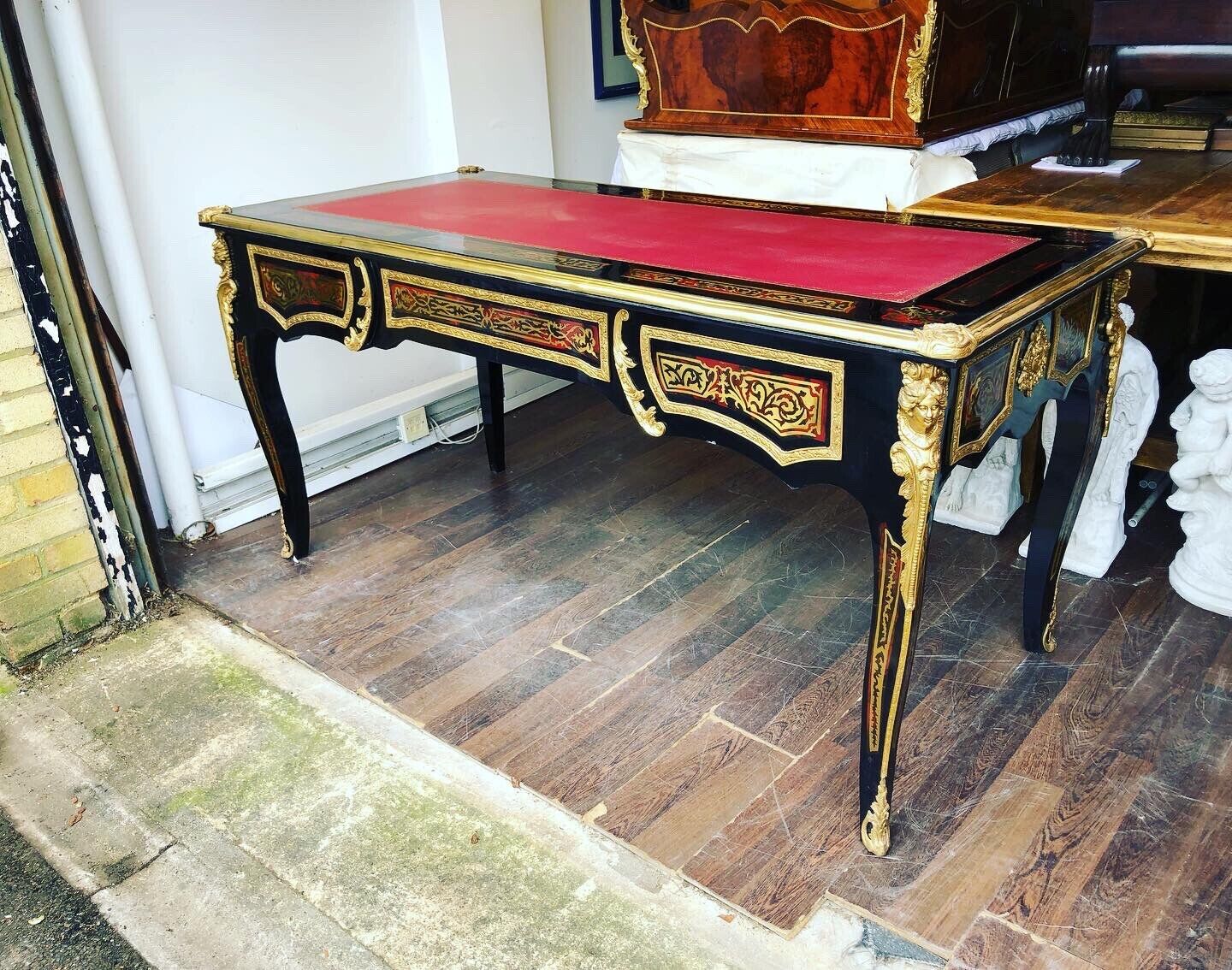 Empire Style Boulle Desk With Brass Decoration.