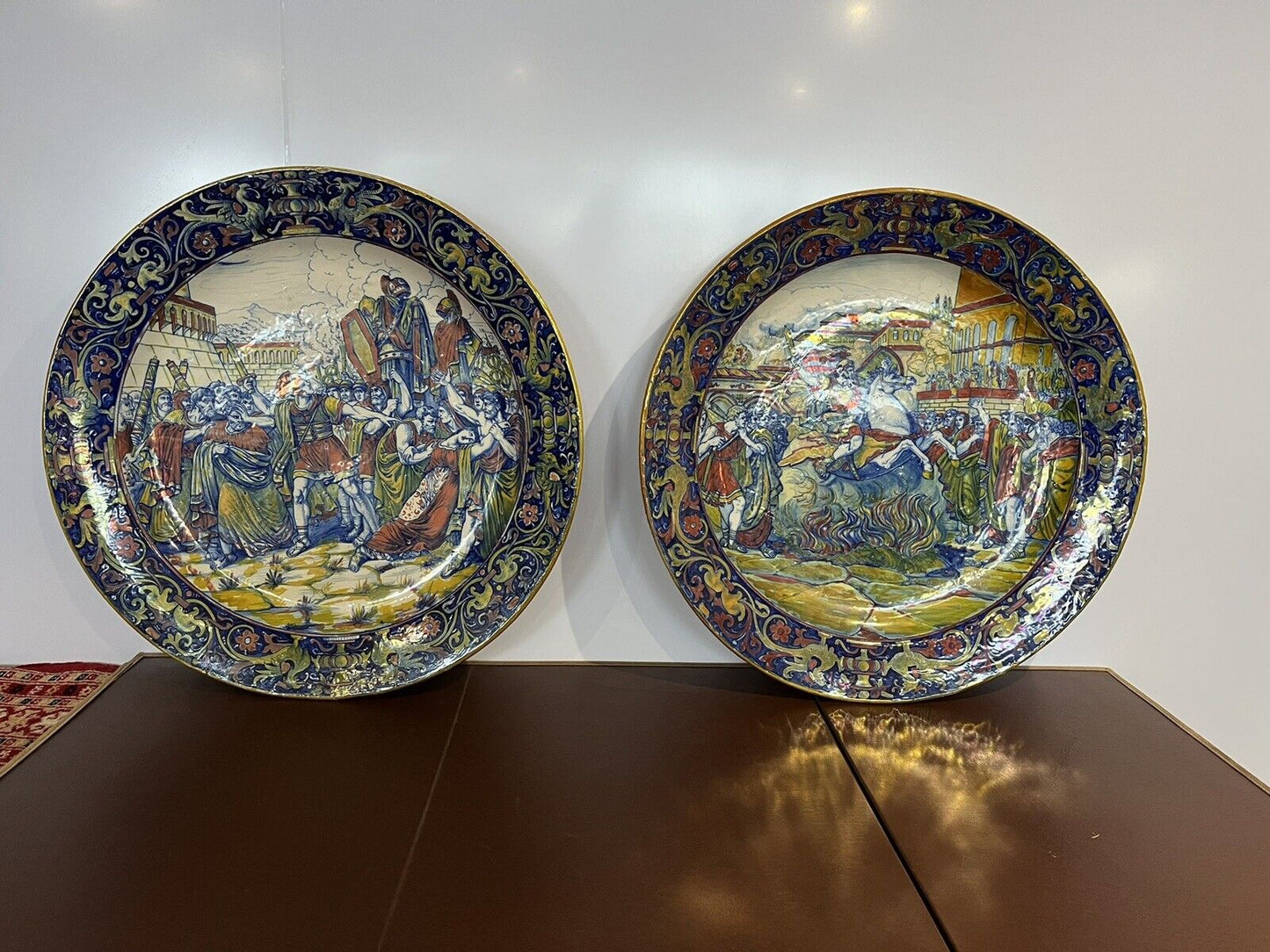 Majolica Roman Centurion Decorated Early 19th Century Huge Wall Chargers