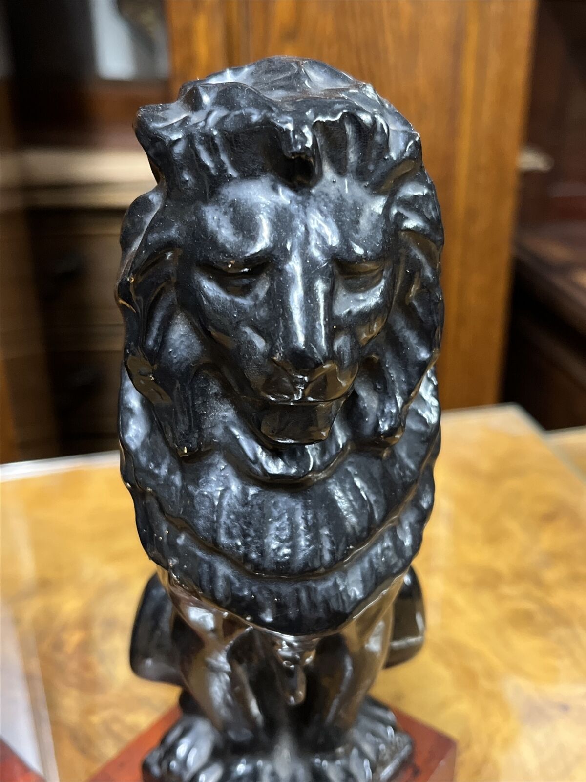 Edwardian Lion Figures On Wooden Bases