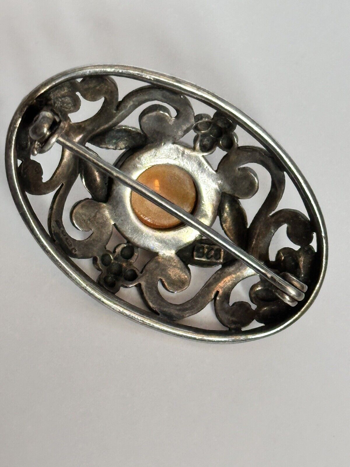 Vintage Silver 925 Baltic Amber Brooch