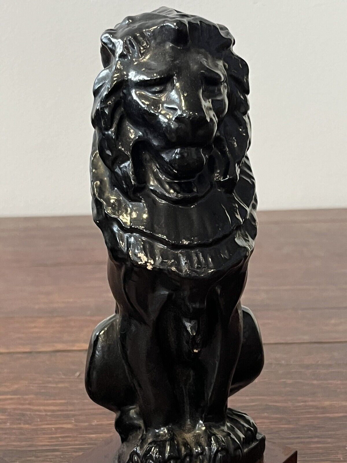 Edwardian Lion Figures On Wooden Bases