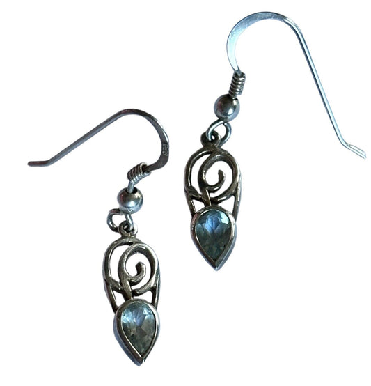 Vintage Silver 925 Blue Topaz Drop Earrings