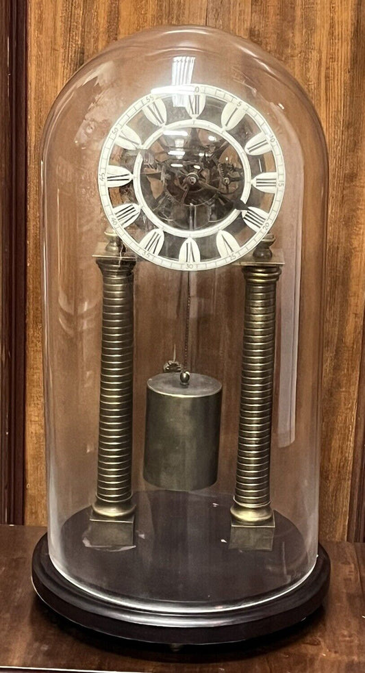 Industrial Chain Driven Skeleton Clock, Glass Done, Weight & Key. Large In Size