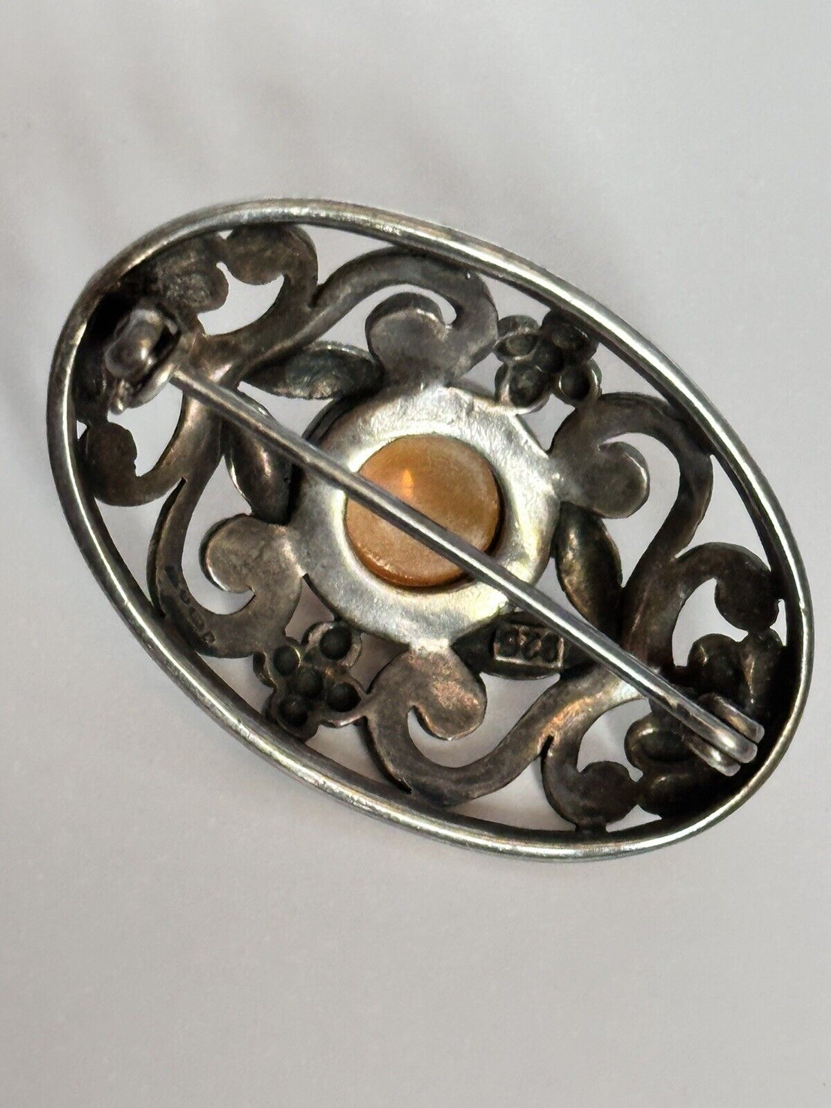 Vintage Silver 925 Baltic Amber Brooch