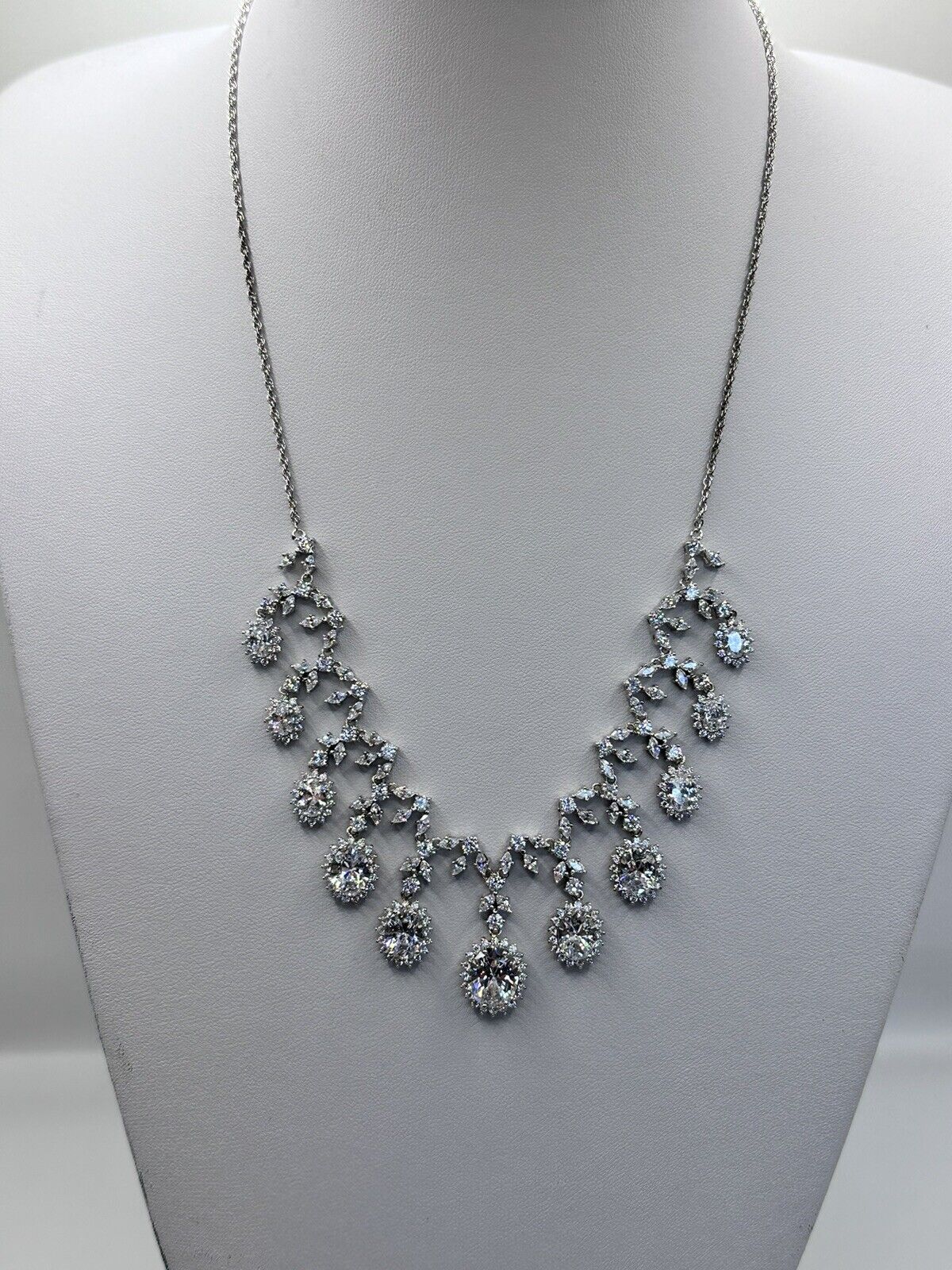 Vintage 1980s Rhodium Plated Necklace Made With Swarovski Crystals