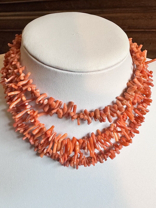 3 Vintage Red Coral Branch Necklaces