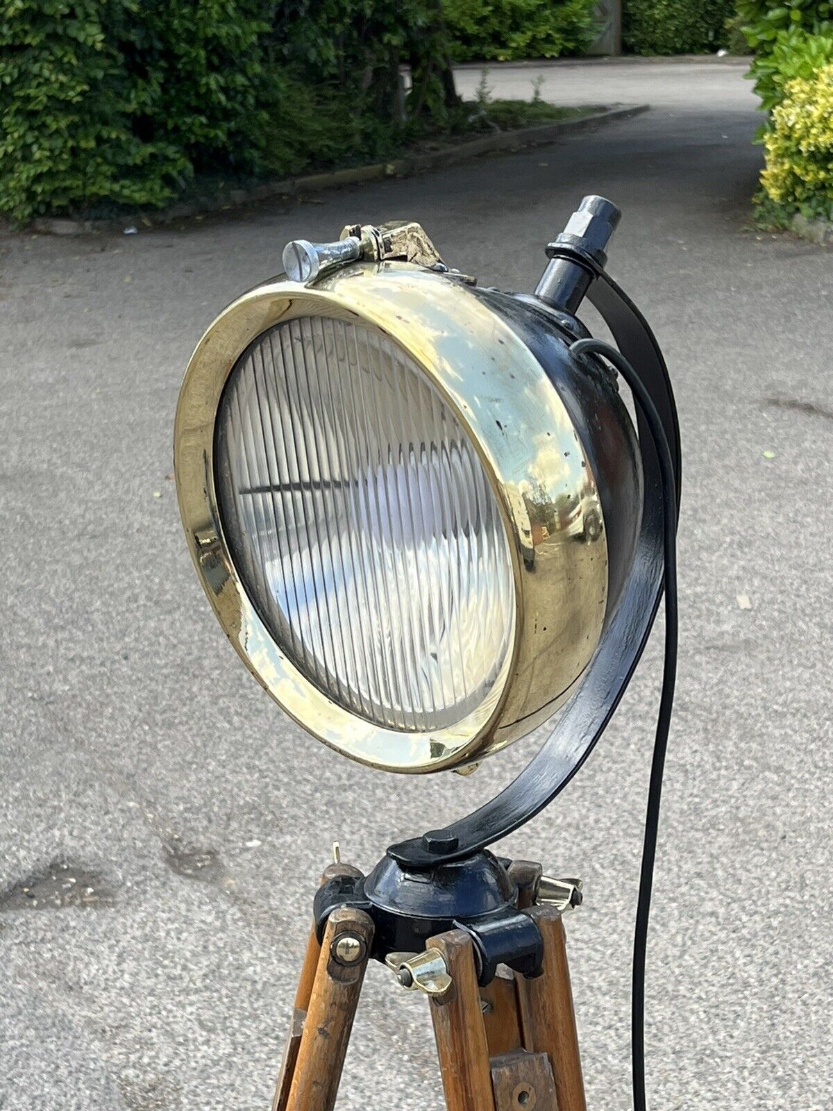 Industrial 1920’s Tripod Light, The Light Being From A 1920’s Old Car.