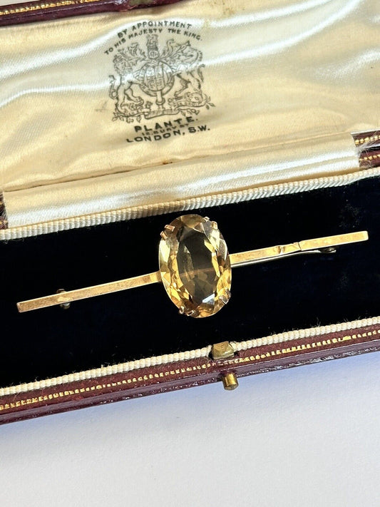 Antique 9ct Gold Large Citrine Bar Brooch Boxed