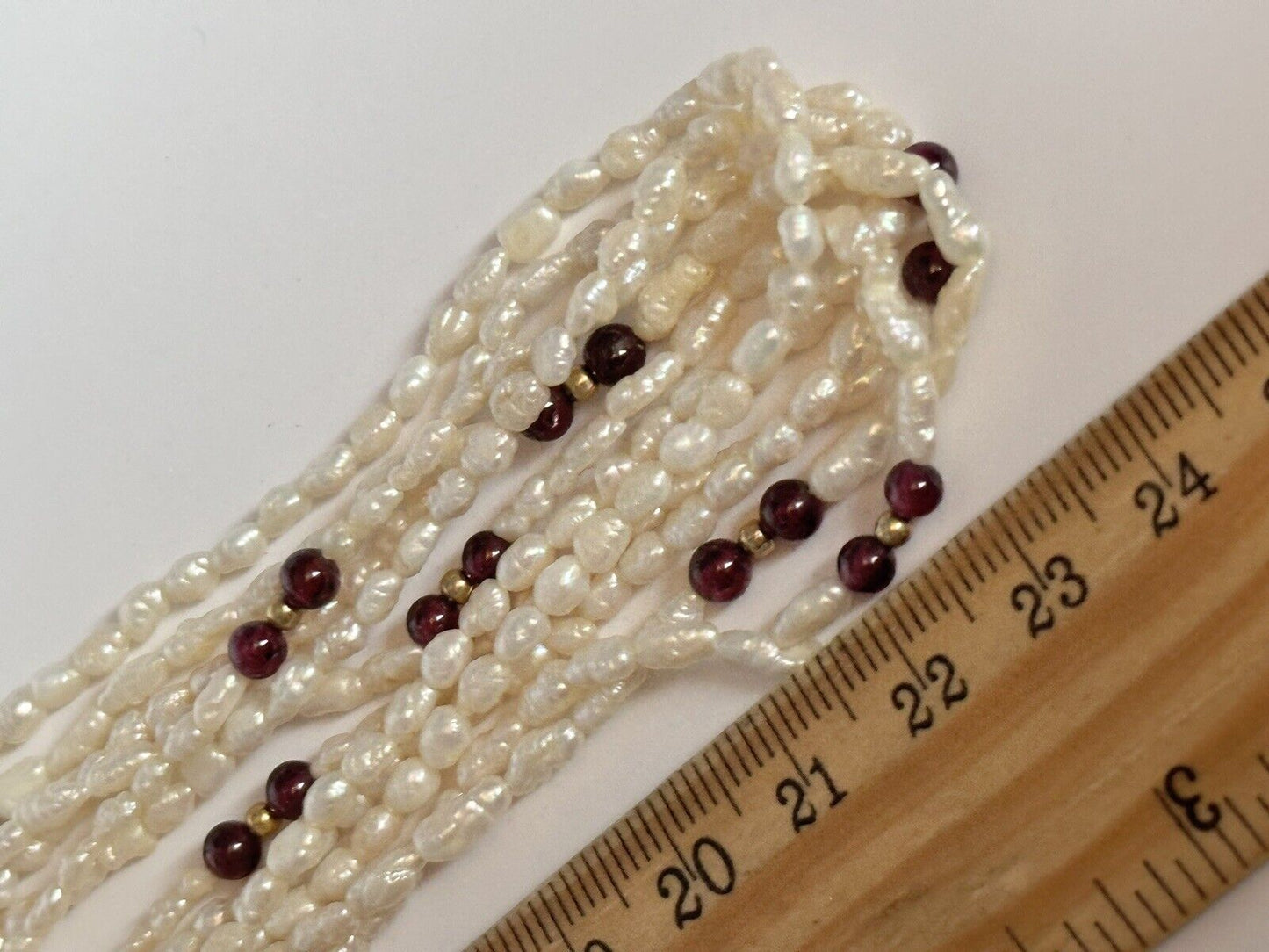 Vintage Multi Strand Freshwater Pearl Garnet Bead Necklace