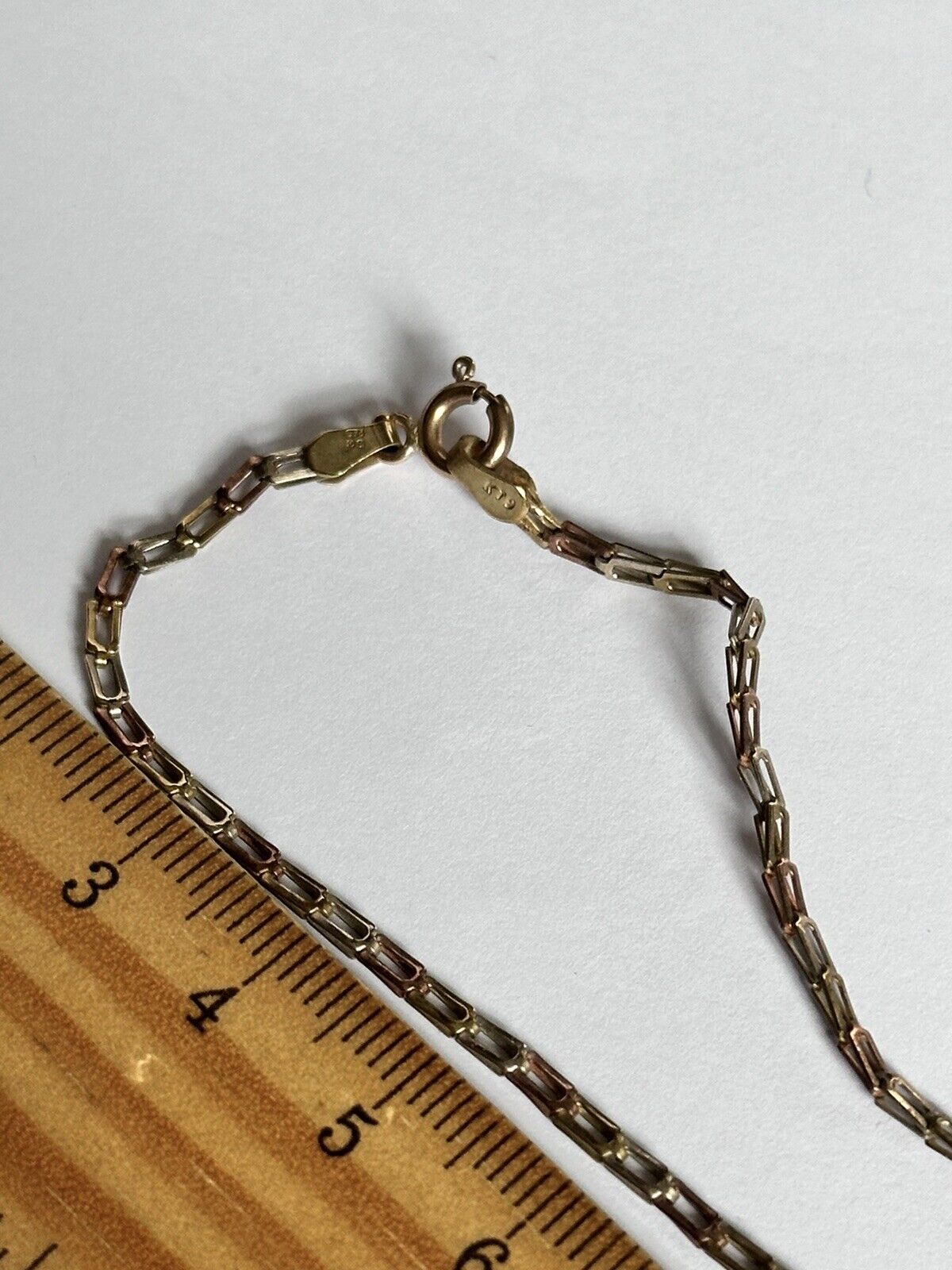 Vintage 9ct Three Tone Gold White Rose Yellow Gold Fringe Necklace