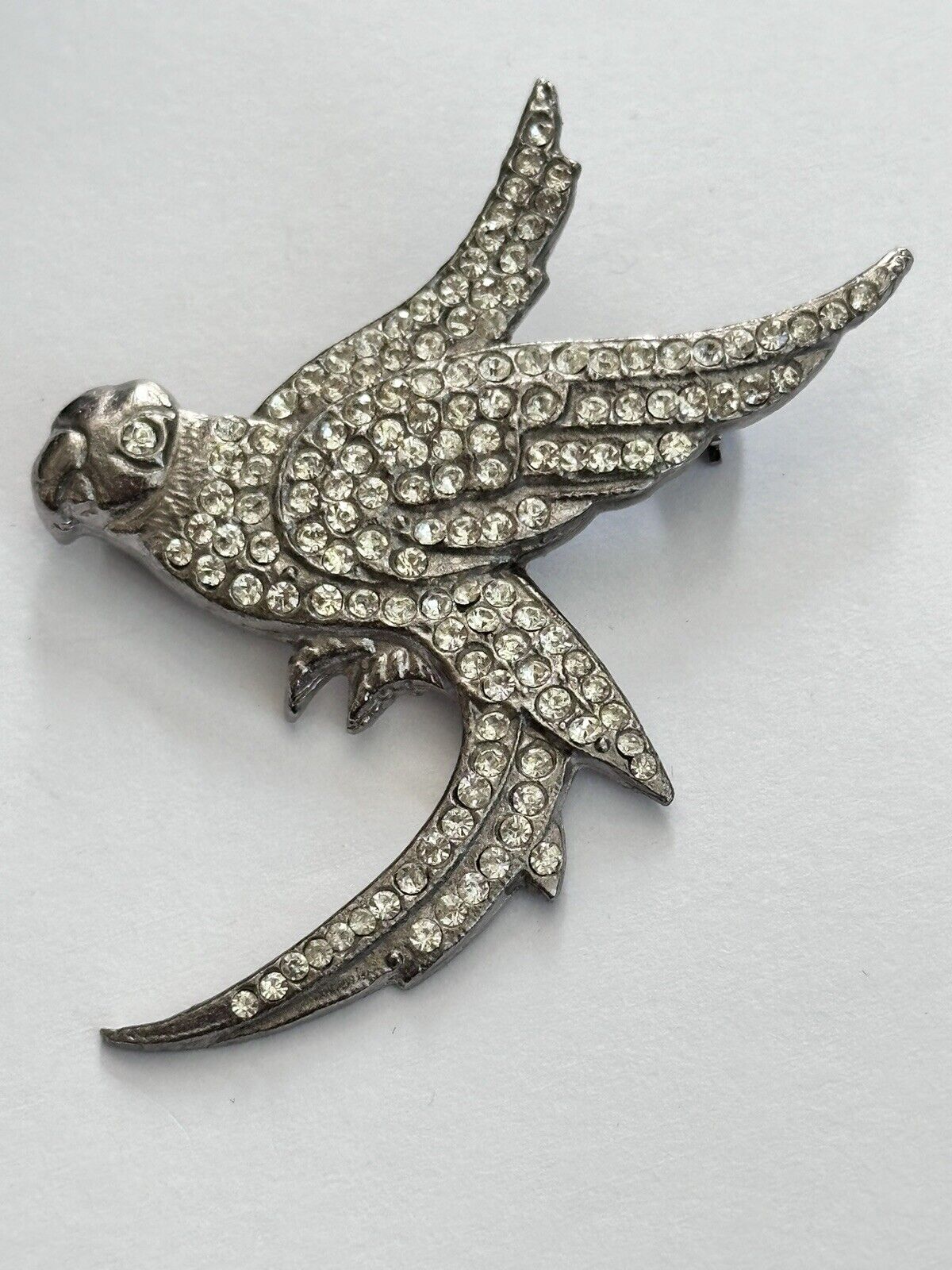 Vintage Silver Tone Paste Parrot Tropical Bird Brooch