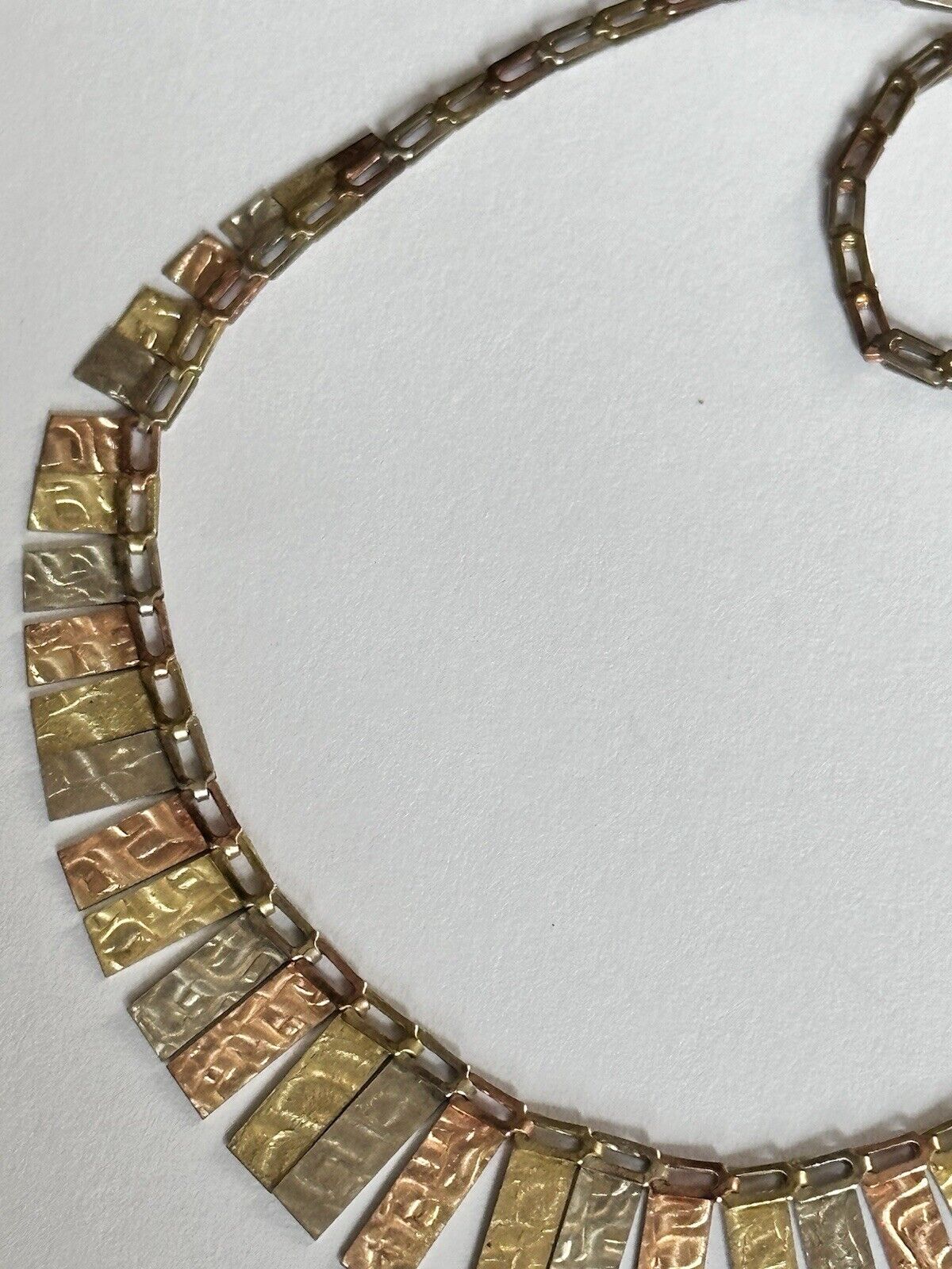Vintage 9ct Three Tone Gold White Rose Yellow Gold Fringe Necklace