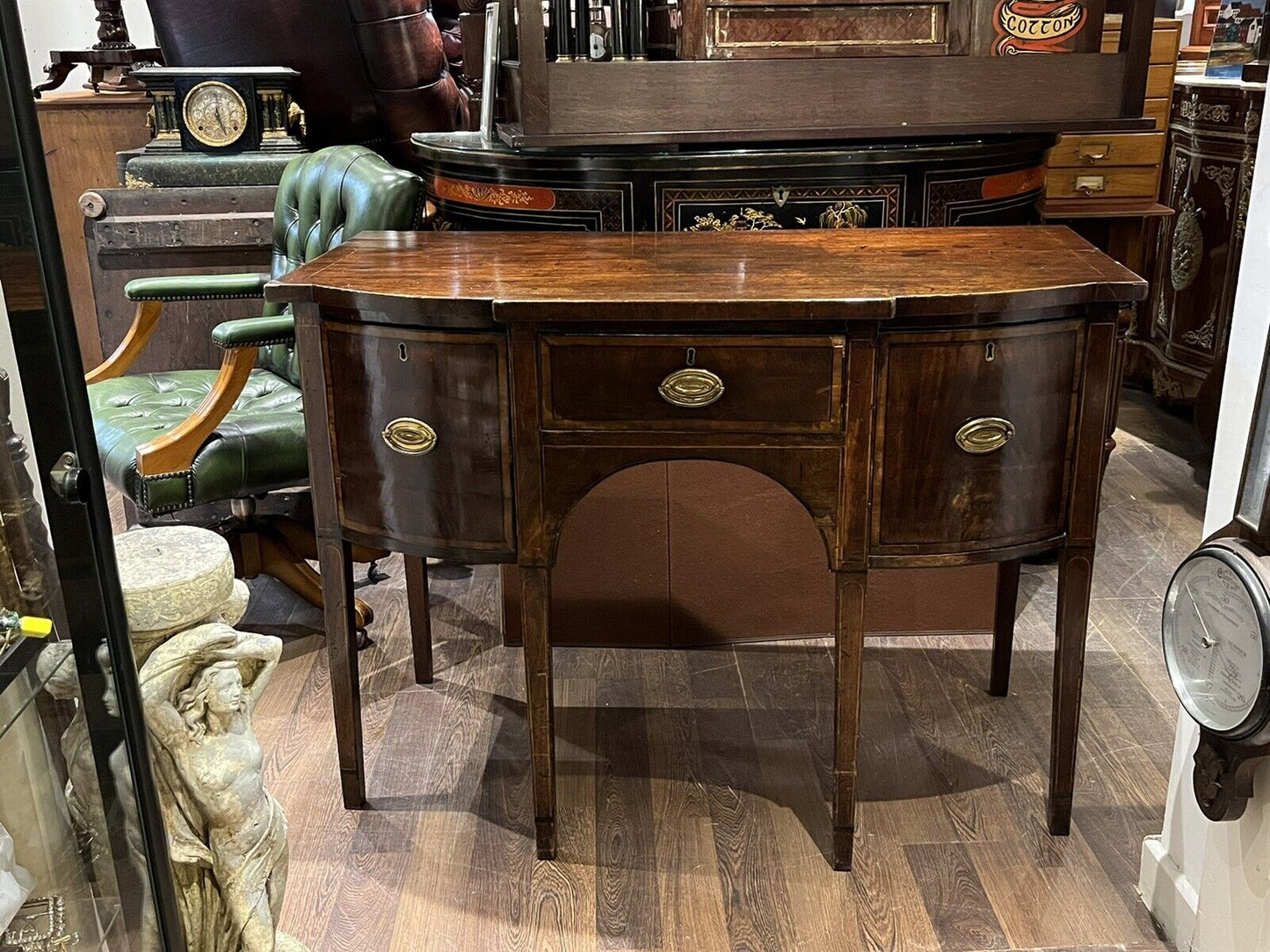Georgian Inlaid Mahogany Sideboard. Small Proportions. Brass Handles.