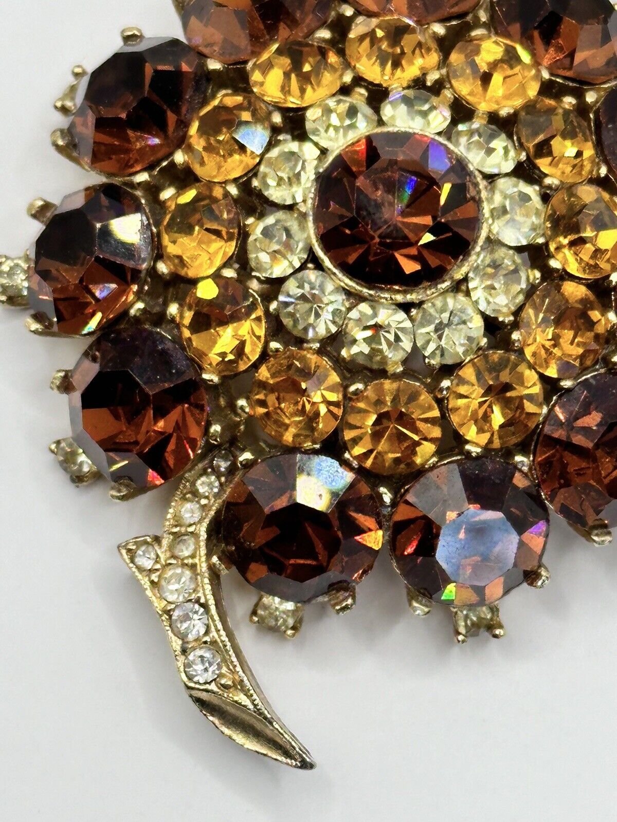 Vintage Sphinx Signed Gold Tone Flower Statement  Brooch