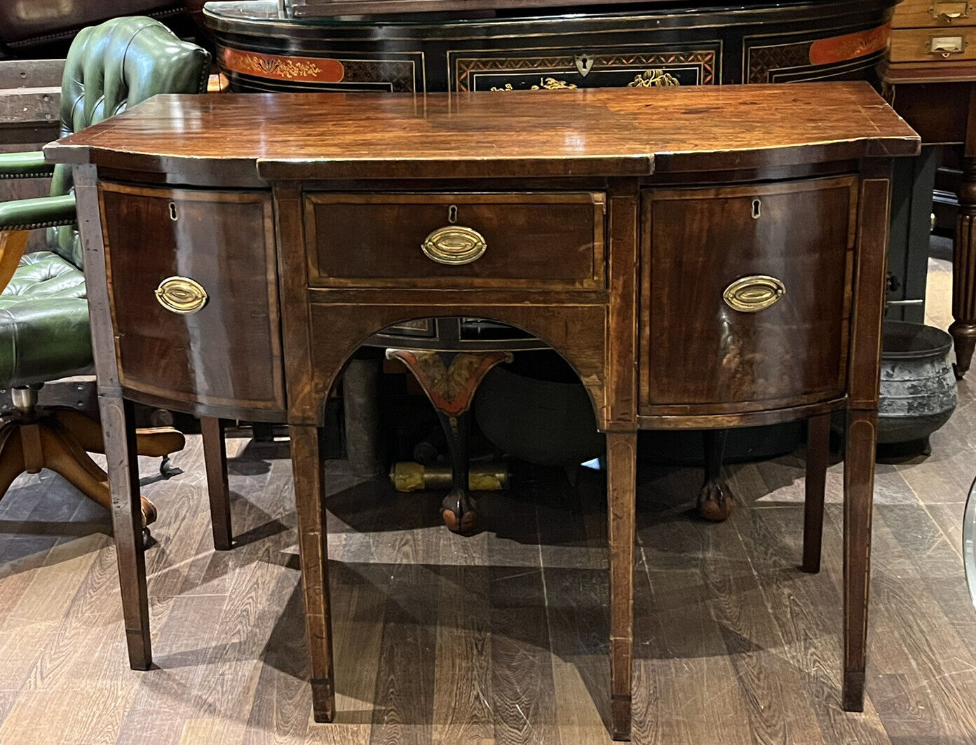 Georgian Inlaid Mahogany Sideboard. Small Proportions. Brass Handles.