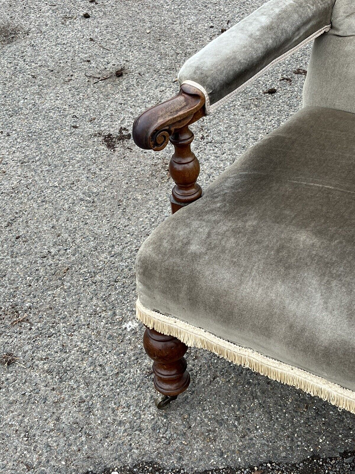 Victorian Library Armchair With Mahogany Frame, on Brass Castors.