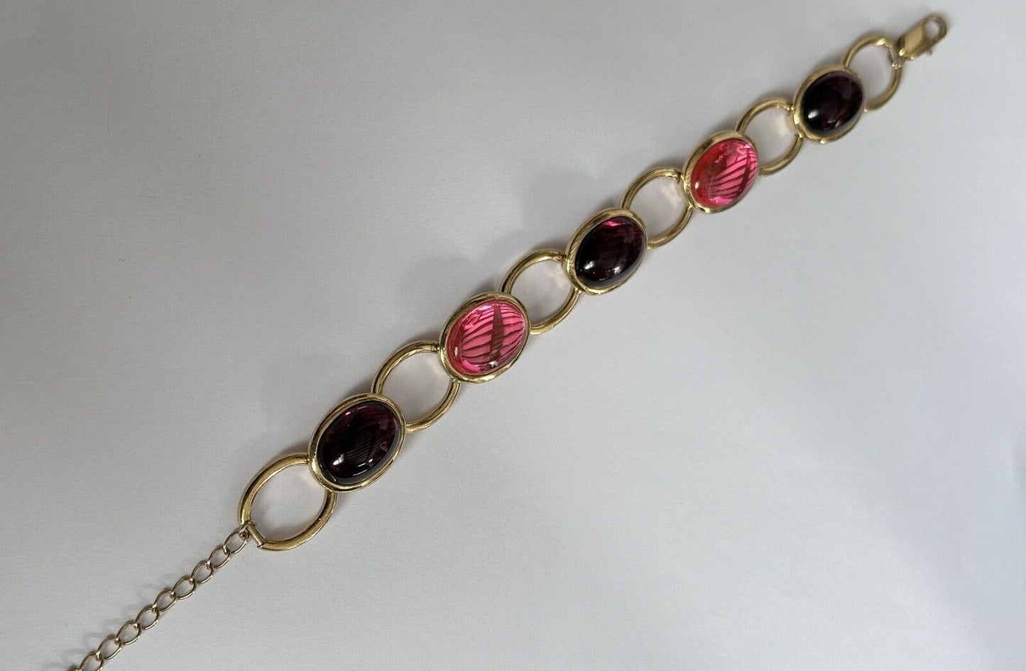 Vintage Golf Plated Pink Purple Cabochon Bracelet