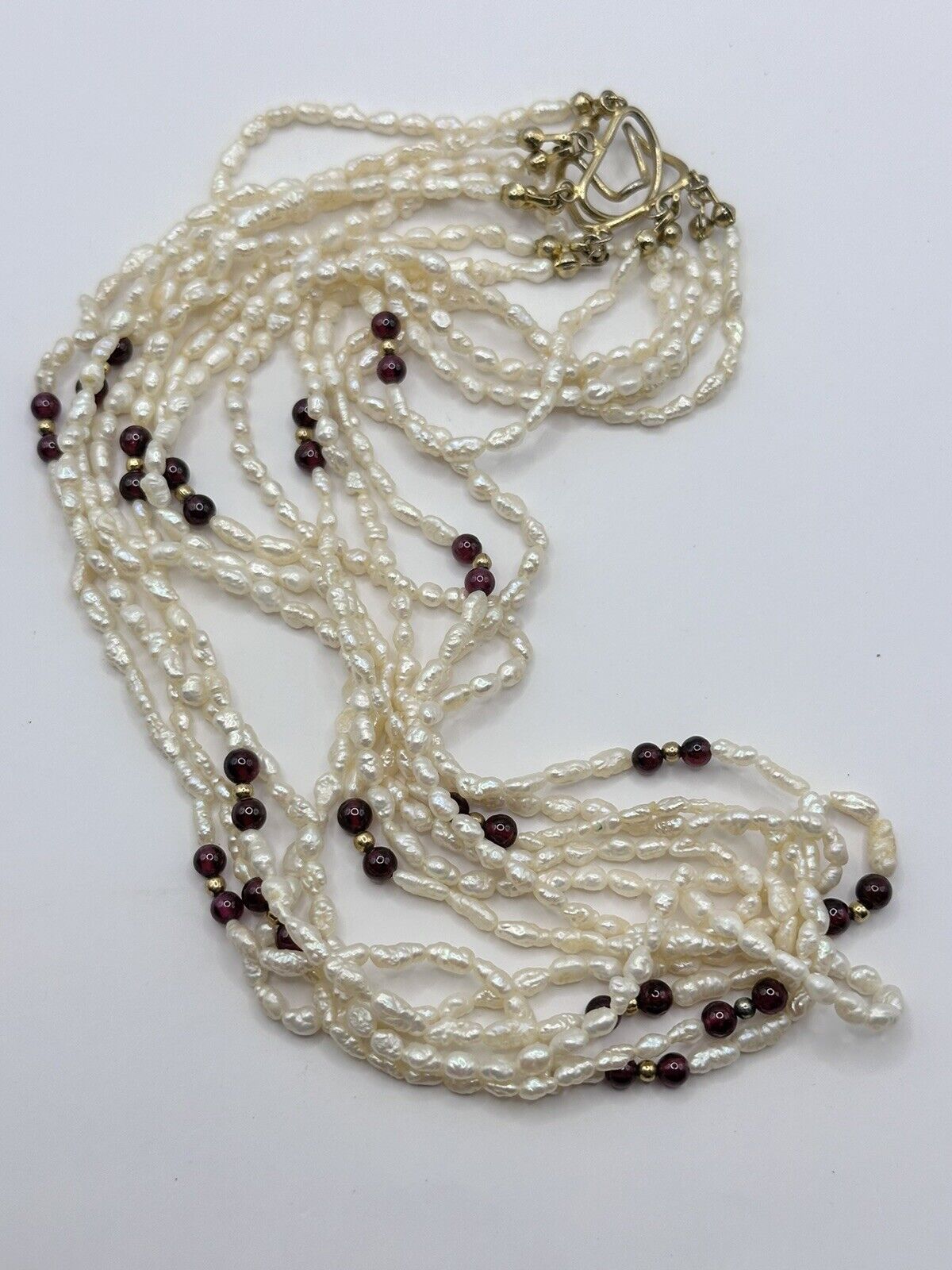 Vintage Multi Strand Freshwater Pearl Garnet Bead Necklace