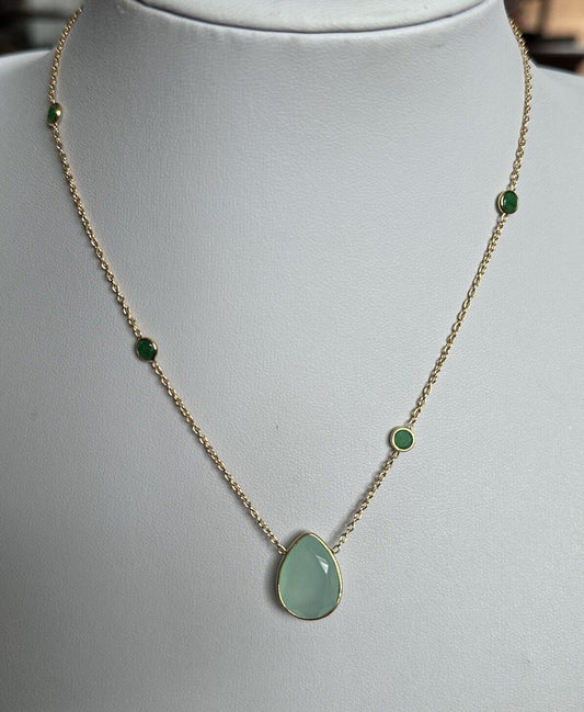 18k Gold Vermeil On 925 Silver Natural Tourmaline And Emerald Necklace