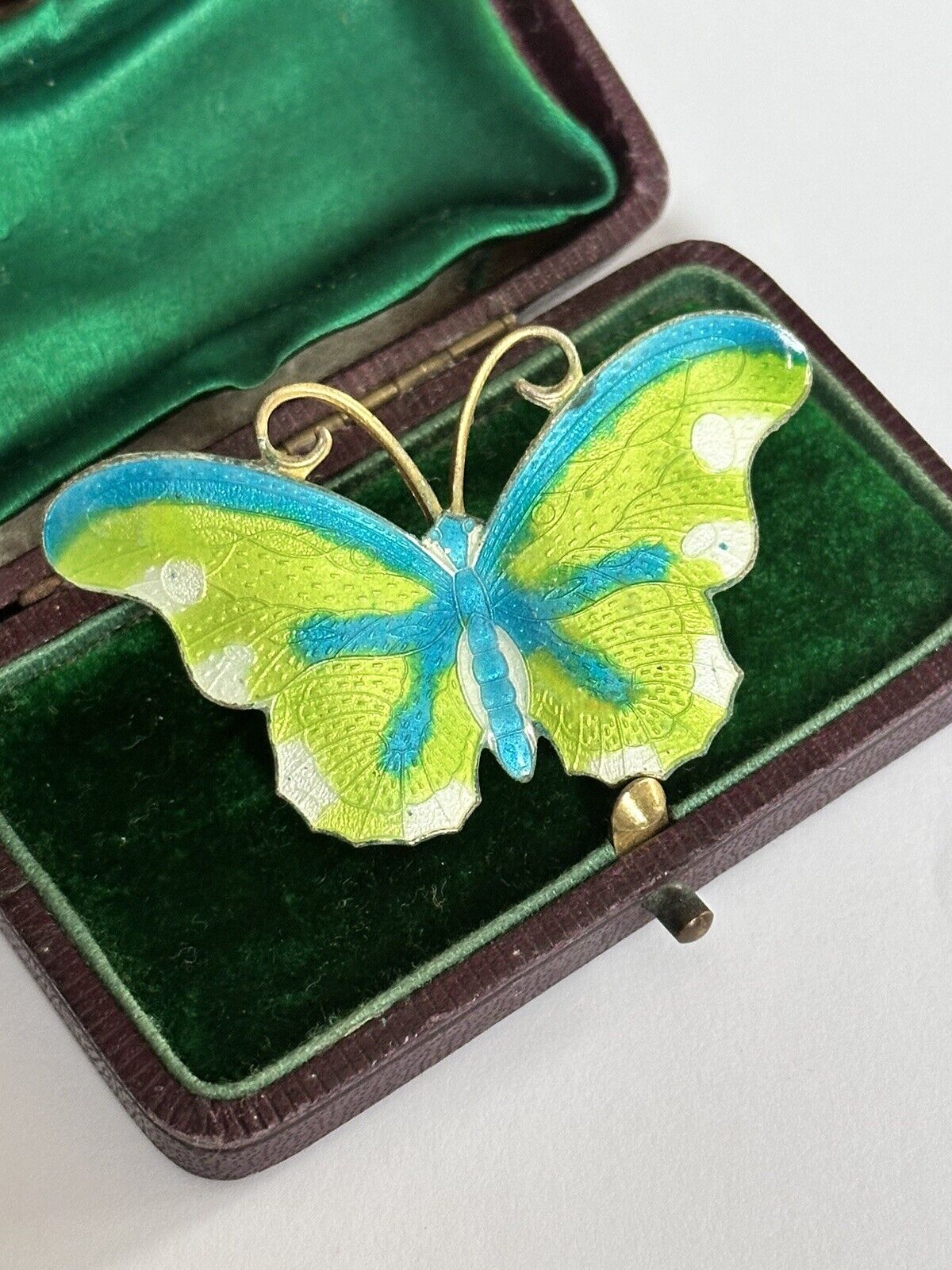 Vintage Green Blue Enamel Butterfly Brooch