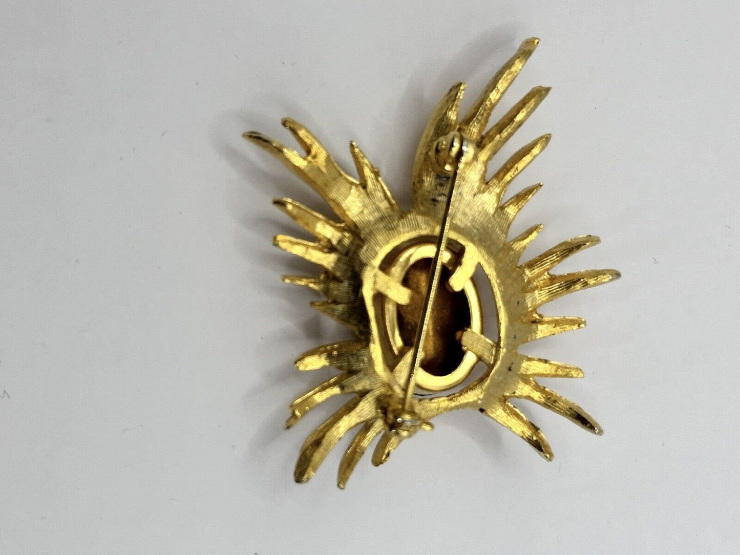 Vintage Gold Tone 1960s/70s Cognac Stone Brooch
