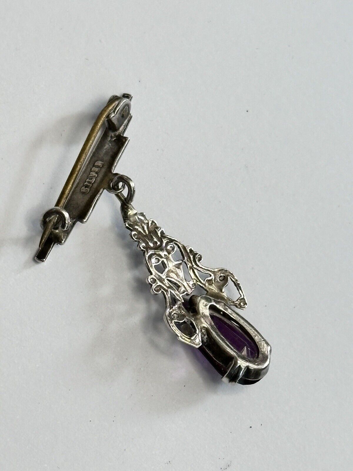 Vintage Silver Purple Teardrop Brooch