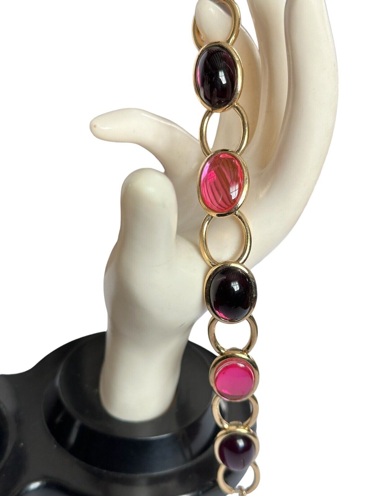 Vintage Golf Plated Pink Purple Cabochon Bracelet