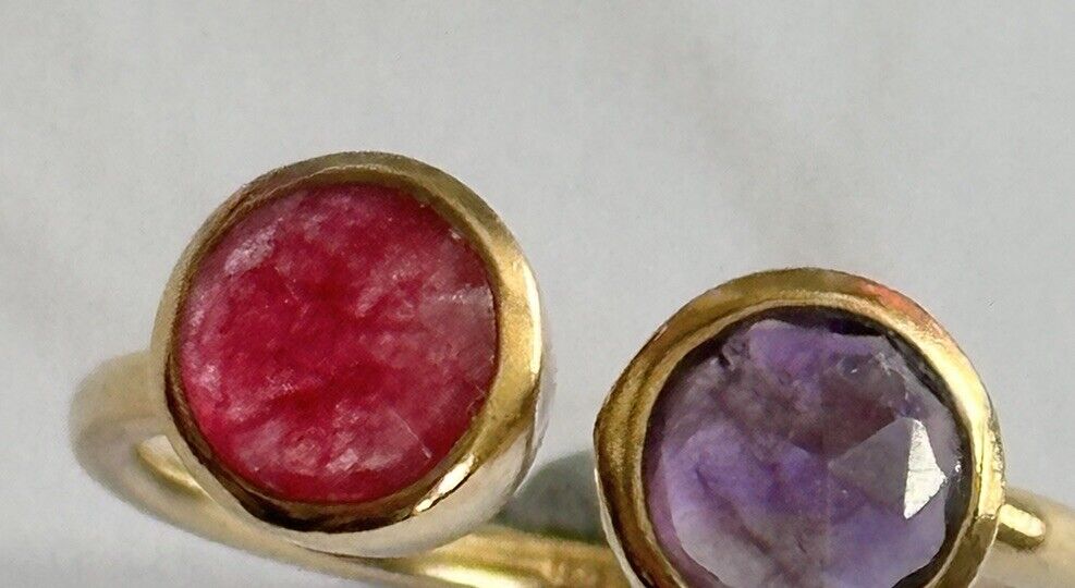 Vintage 18ct Gold Vermeil On Sterling Silver Ruby Amethyst Ring