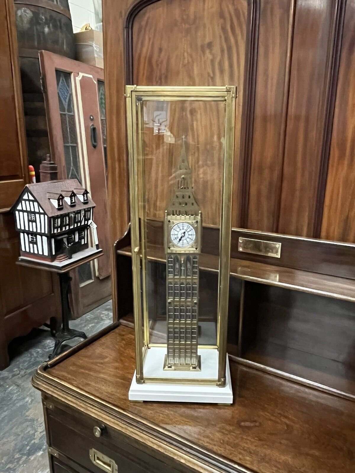 Big Ben Brass Skeleton Clock With Case And Key. LARGE IN SIZE