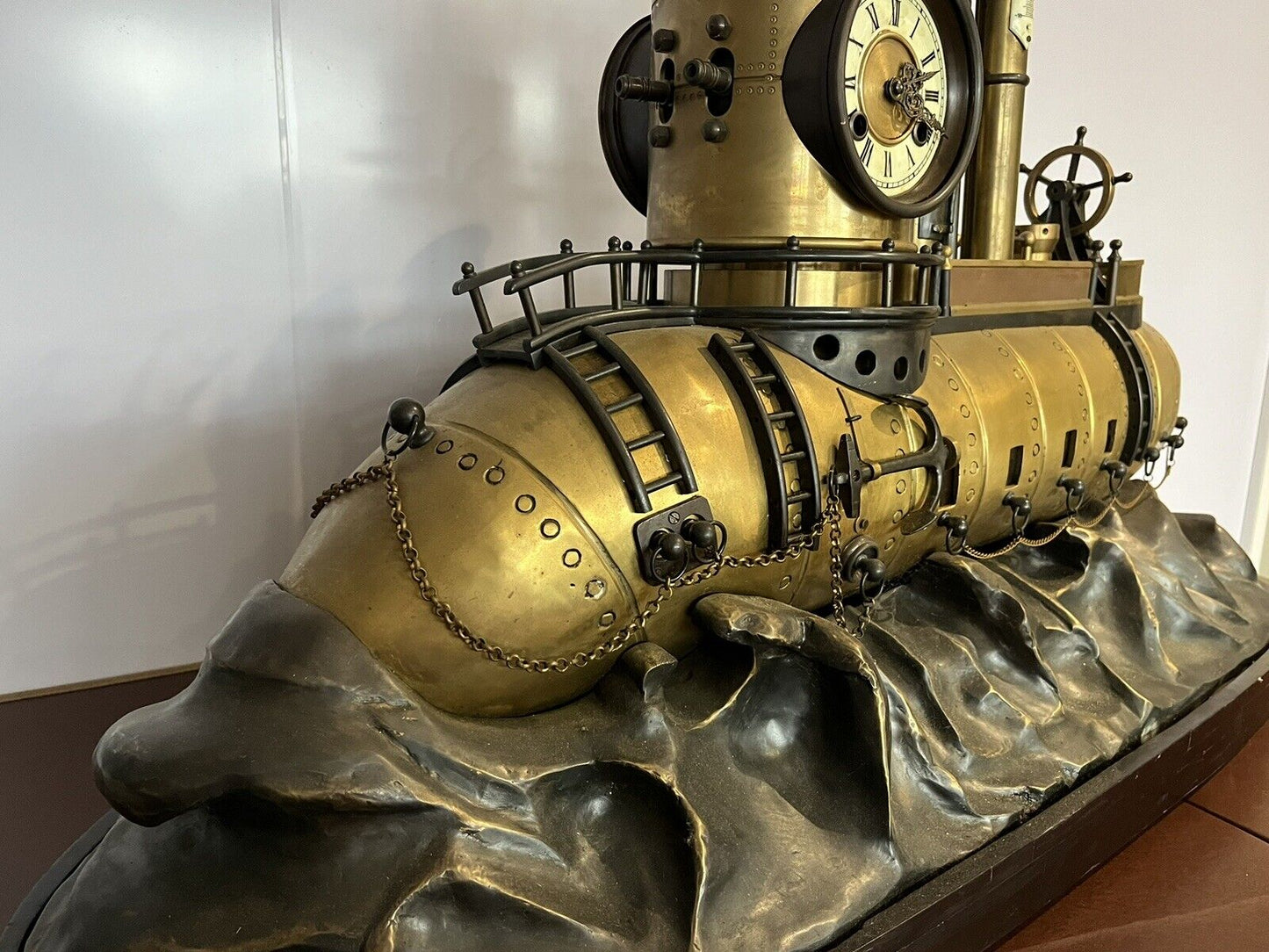 SUBMARINE novelty Brass & Metal Industrial Exhibition Clock. HUGE IN SIZE