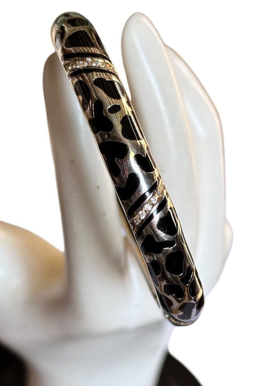 Designer Andrew Hamilton Crawford Gold Wash Black Enamel Diamanté Hinged Bangle