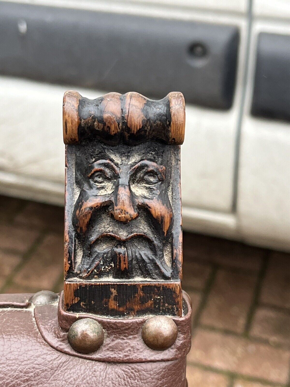 Edwardian Oak Dining Chairs, With Carved Green Man Faces.