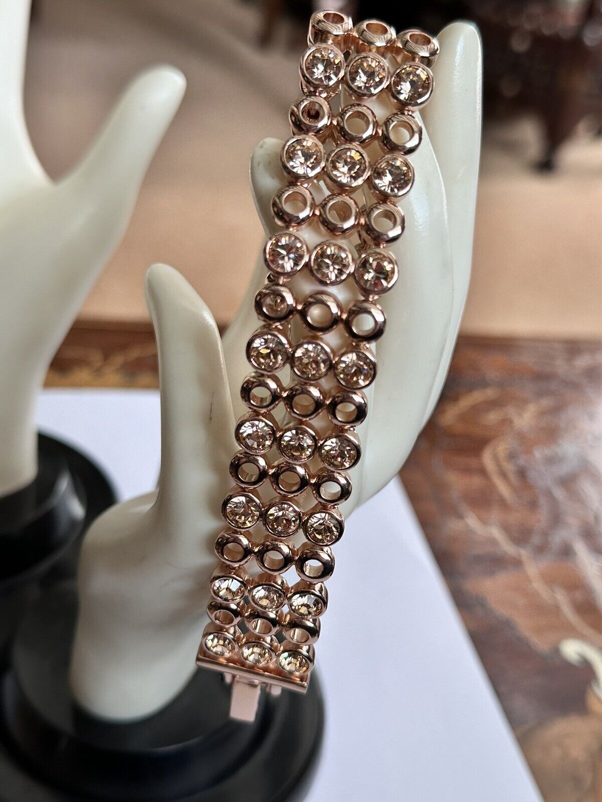 Vintage 1980s Rose Gold Plated Diamanté Tennis  Bracelet New Old Stock