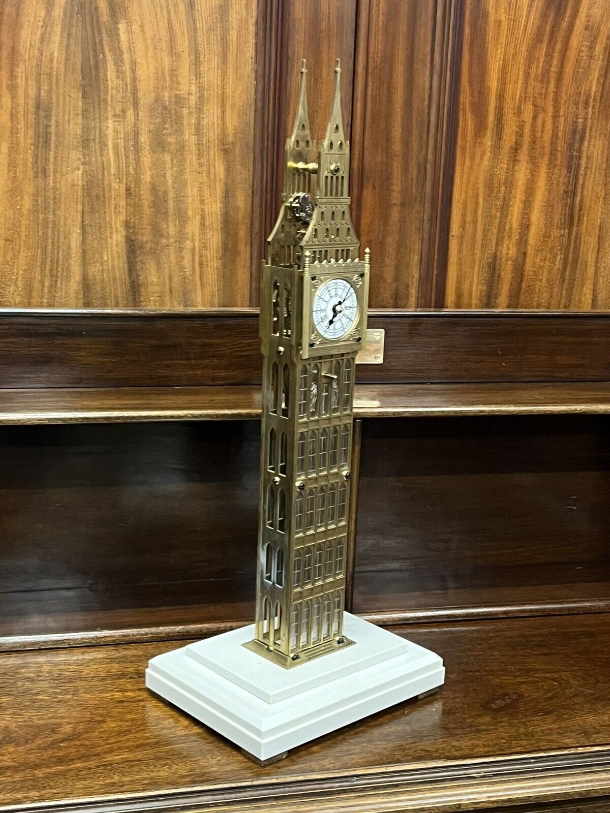 Big Ben Brass Skeleton Clock With Case And Key. LARGE IN SIZE