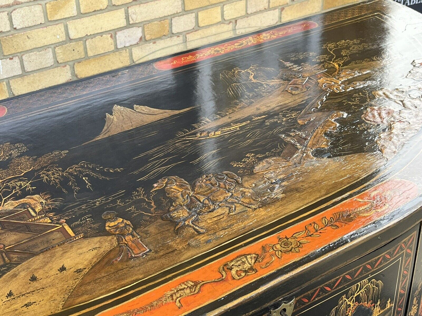 Antique Demi-Lune Chinoiserie Console Table/ Sideboard / Cocktail Cabinet.