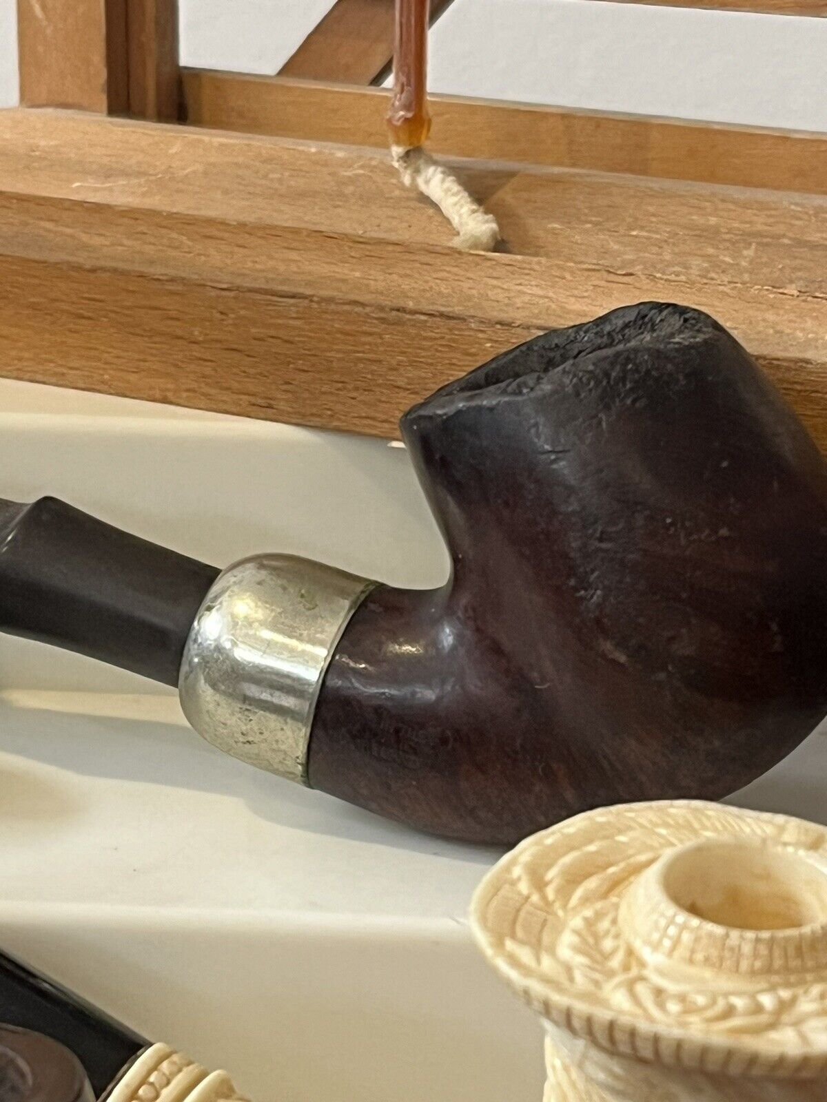 Antique & Vintage Pipe Collection With 2 Wooden Pipe Stands