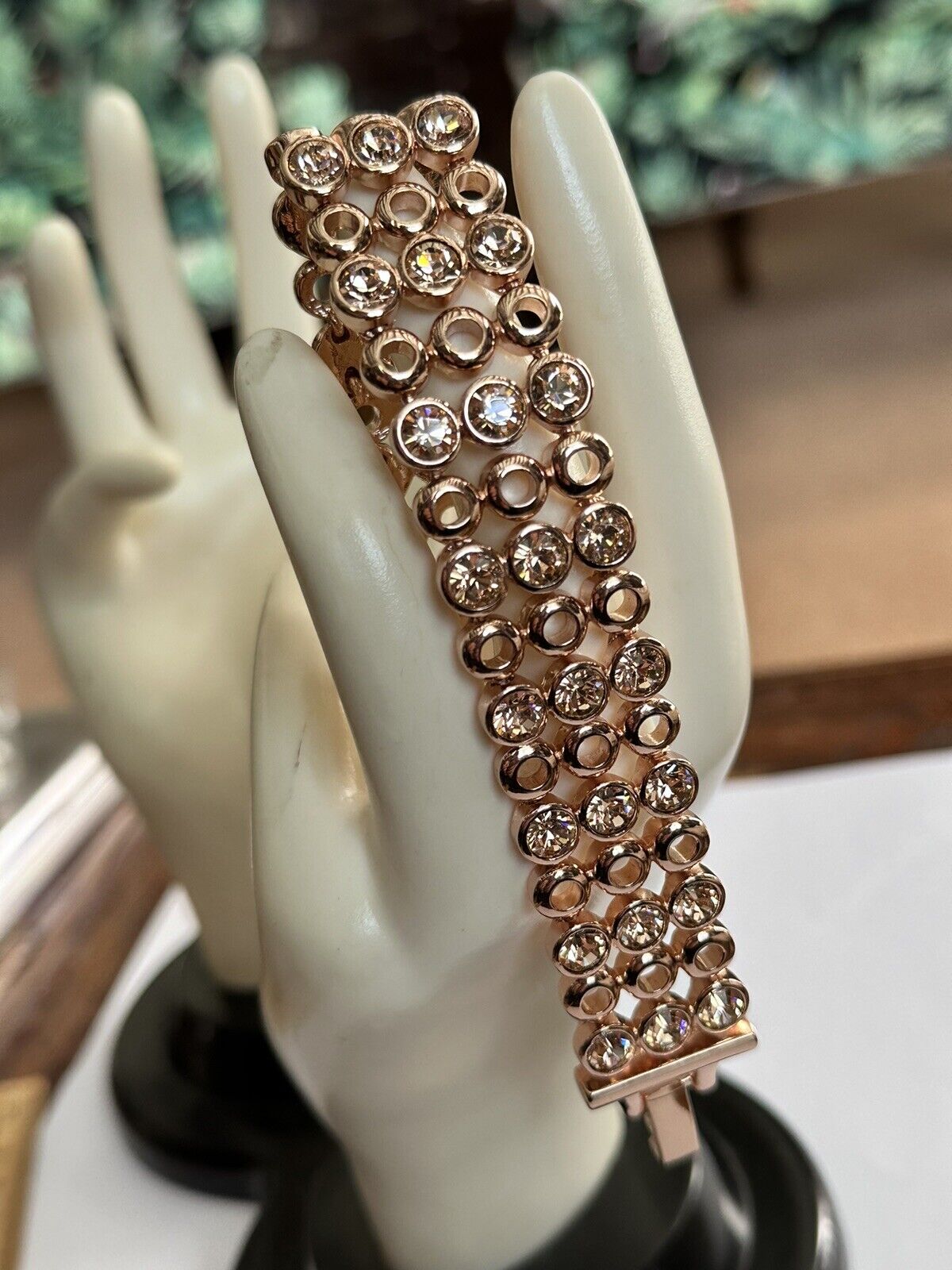 Vintage 1980s Rose Gold Plated Diamanté Tennis  Bracelet New Old Stock
