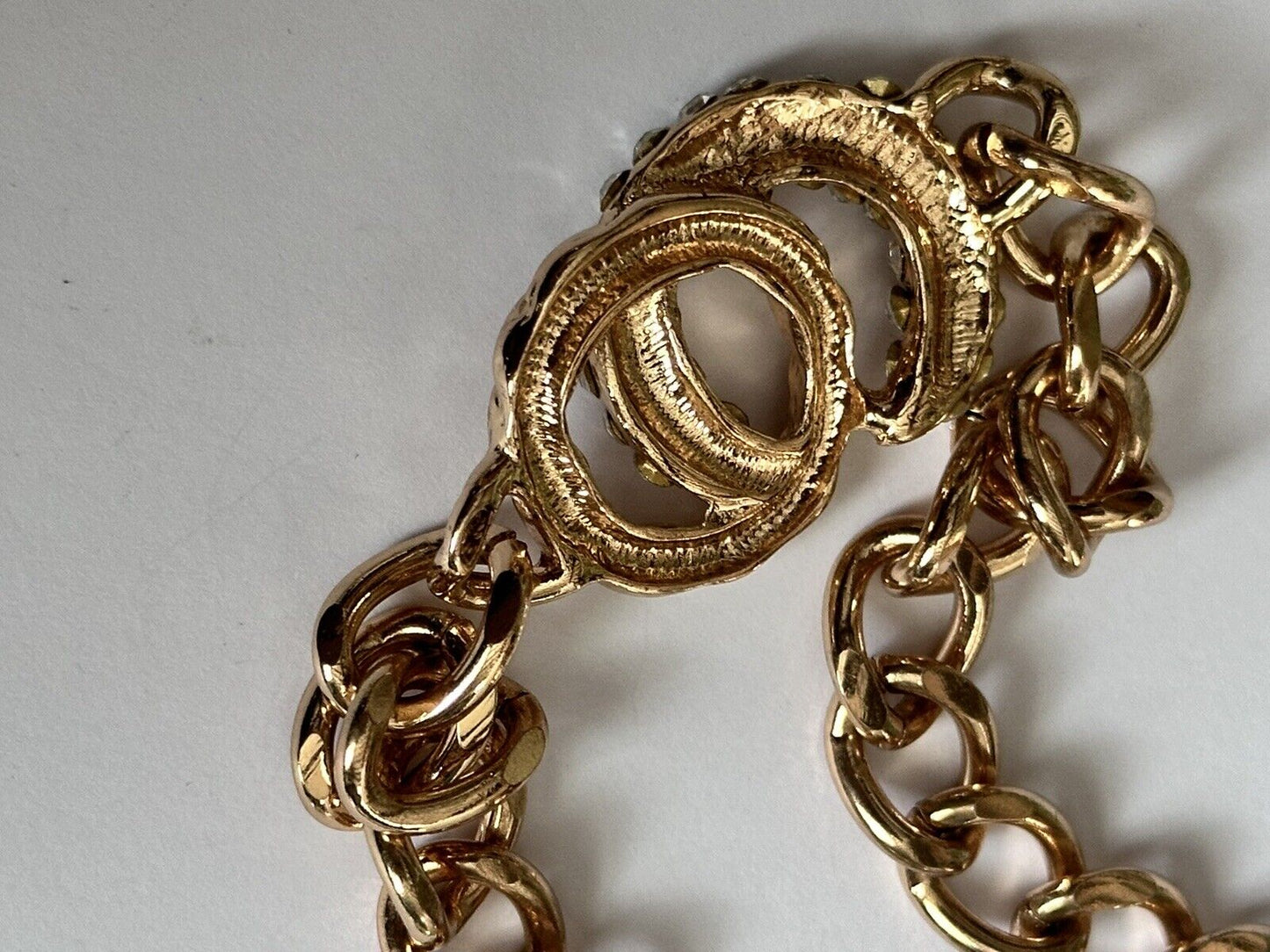 Vintage 1980s Gold Plated Diamanté Hoops Link Necklace